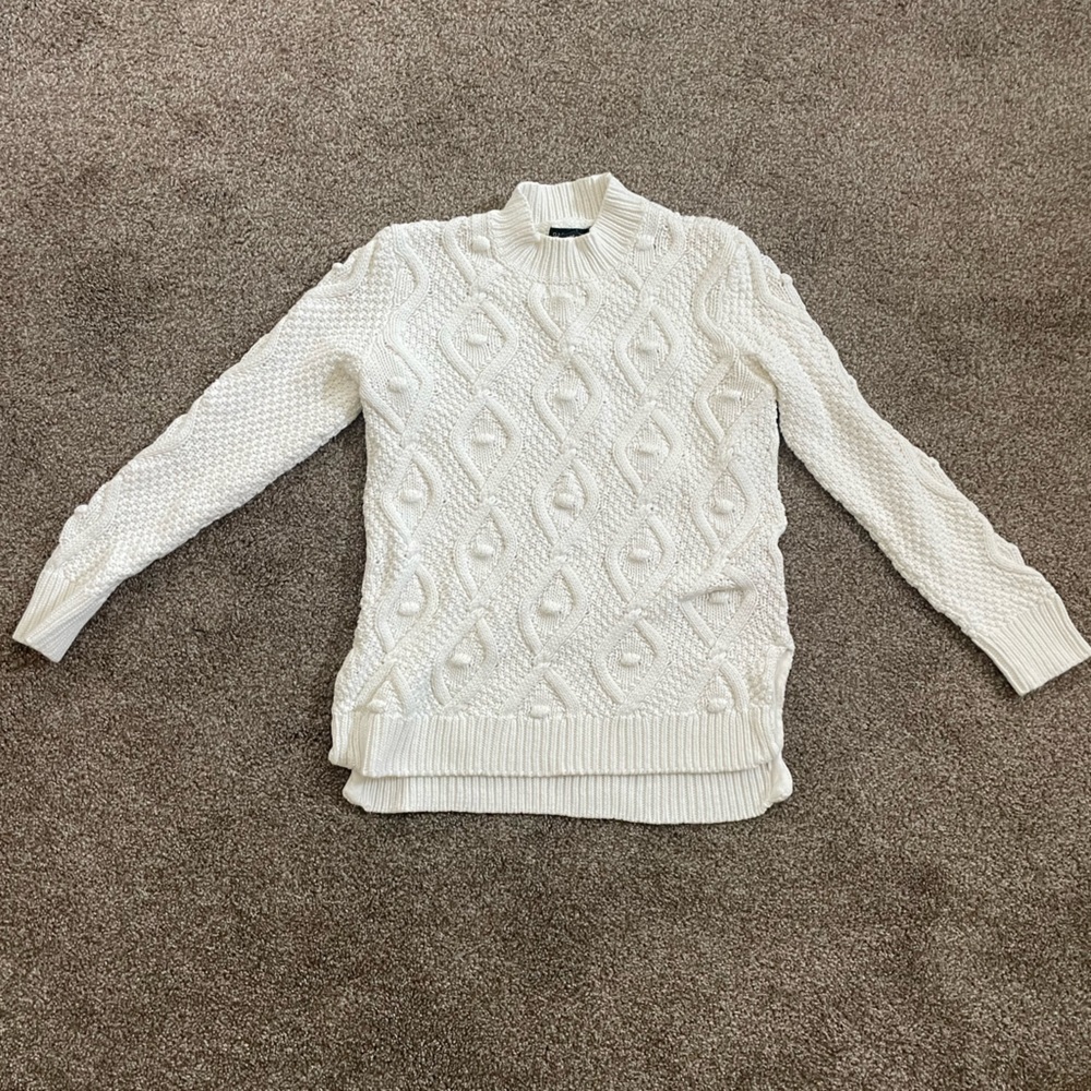 Rachel Zoe Mock Neck Dot Knit Cotton Sweater